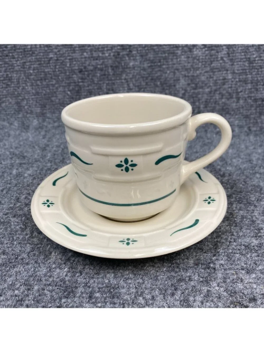 Longaberger Woven Traditions Heritage Green 3 Cups & 3 Saucers Set Lot USA